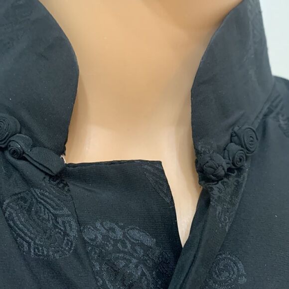 Peony Brand 100% Silk Black Medium Woman’s Asian Oriental Jacket Snap Closure - Picture 7 of 12